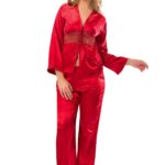 Kırmızı Saten Pijama Takımı