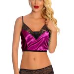 Mor Saten Dantelli Babydoll Şortlu Takım