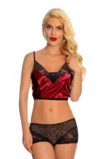 Bordo Saten Dantelli Babydoll Şortlu Takım - Görsel 2