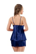 Lacivert Saten Babydoll Şortlu Takım - Görsel 2