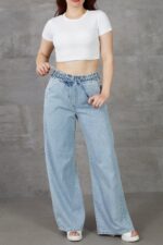 Kadın Beli Lastikli Rahat Kesim Kot Pantolon - Görsel 3