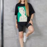 Kadın Silüet Baskılı Bisiklet Yaka Oversize T-shirt