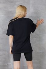 Kadın Silüet Baskılı Bisiklet Yaka Oversize T-shirt - Görsel 5