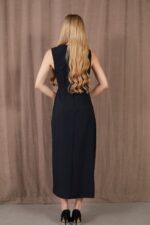 Kadın Kalın Askılı Yırtmaçlı Linda Kumaş Elbise - Görsel 5