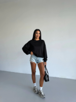 2 iplik bisiklet yaka sweat siyah - Görsel 5