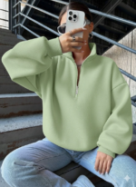 3 iplik Şardonlu yarım fermuarlı sweatshirt mint - Görsel 2
