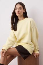 3 iplik şardonlu bisiklet yaka sweatshirt sarı - Görsel 3