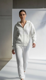 3 iplik şardonlu kapşonlu hoodie frm beyaz p510437 - Görsel 5