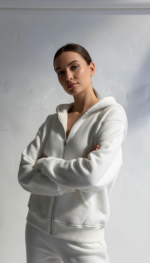 3 iplik şardonlu kapşonlu hoodie frm beyaz p510437 - Görsel 4
