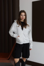 3 iplik şardonlu kapşonlu hoodie frm gri p510437 - Görsel 2