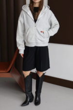 3 iplik şardonlu kapşonlu hoodie frm gri p510437 - Görsel 4