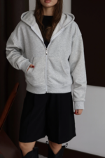 3 iplik şardonlu kapşonlu hoodie frm gri p510437 - Görsel 6