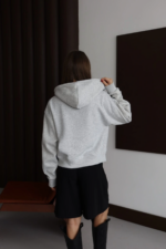 3 iplik şardonlu kapşonlu hoodie frm gri p510437 - Görsel 3