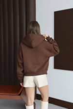 3 iplik şardonlu kapşonlu hoodie frm kahve p510437 - Görsel 2