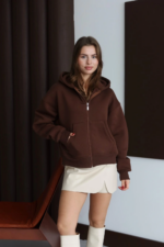 3 iplik şardonlu kapşonlu hoodie frm kahve p510437 - Görsel 3