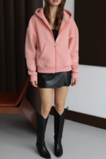3 iplik şardonlu kapşonlu hoodie frm somon p510437 - Görsel 2