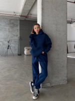 3 iplik şardonlu kapşonlu sweatshirt lacivert p510436 - Görsel 3