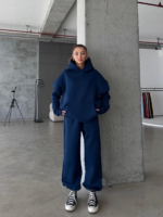 3 iplik şardonlu kapşonlu sweatshirt lacivert p510436 - Görsel 2