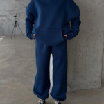 3 iplik şardonlu kapşonlu sweatshirt lacivert p510436