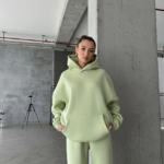 3 iplik şardonlu kapşonlu sweatshirt mint p510436