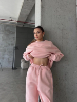 3 iplik şardonlu Lastik paça eşofman pembe p510439 - Görsel 2