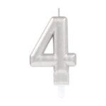 4 Rakamı Gümüş Renk Parlak Pasta Mumu - 10 cm