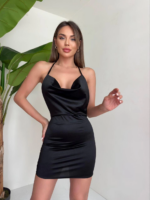 Kadın boyundan ince askılı elbise s3585 - Görsel 3