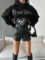 3 iplik şardonlu oversize true baskılı sweat siyah - Görsel 4