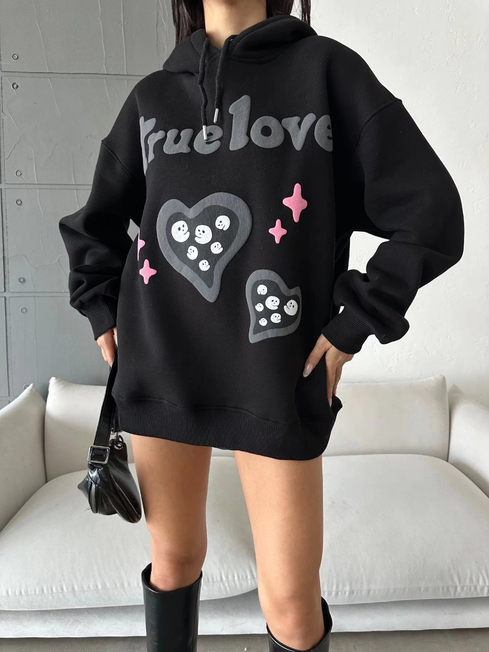 6855829c333df-61695387-sw960sh1280.png 3 iplik şardonlu oversize true baskılı sweat siyah - Görsel 1