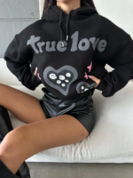 3 iplik şardonlu oversize true baskılı sweat siyah - Görsel 2