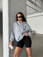 3 iplik şardonlu oversize kafa baskılı sweat gri - Görsel 2