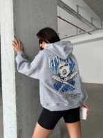 3 iplik şardonlu oversize kafa baskılı sweat gri - Görsel 4