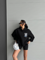3 iplik şardonlu oversize kafa baskılı sweat siyah - Görsel 2