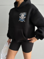 3 iplik şardonlu oversize kafa baskılı sweat siyah - Görsel 4