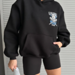 3 iplik şardonlu oversize kafa baskılı sweat siyah