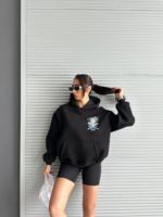 3 iplik şardonlu oversize kafa baskılı sweat siyah - Görsel 5