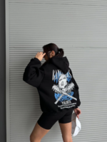 3 iplik şardonlu oversize kafa baskılı sweat siyah - Görsel 6