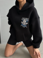 3 iplik şardonlu oversize kafa baskılı sweat siyah - Görsel 7