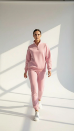 3 iplik Şardonlu yarım fermuarlı sweatshirt somon - Görsel 2
