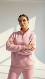 3 iplik Şardonlu yarım fermuarlı sweatshirt somon - Görsel 3