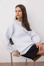 3 iplik şardonlu bisiklet yaka sweatshirt gri - Görsel 4