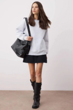 3 iplik şardonlu bisiklet yaka sweatshirt gri - Görsel 3