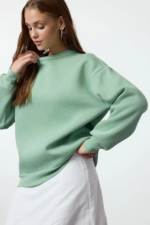 3 iplik şardonlu bisiklet yaka sweatshirt mint - Görsel 4