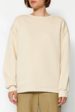 3 iplik şardonlu bisiklet yaka sweatshirt bej - Görsel 3