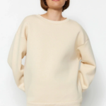 3 iplik şardonlu bisiklet yaka sweatshirt bej