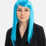 Açık Mavi Uzun Düz Parti Peruğu - 60 cm