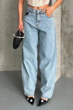 Baggy kar yı buz mavi jeans pantolon - Görsel 6