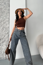 Baggy kar yı eskitme kahve jeans pantolon - Görsel 3