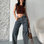 Baggy kar yı eskitme kahve jeans pantolon