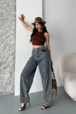 Baggy kar yı eskitme kahve jeans pantolon - Görsel 5